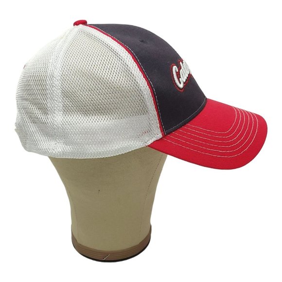 Caterpillar 3D Logo Mesh Strapback Cap Trucker Baseball Hat CAT Blue Red - Picture 9 of 12